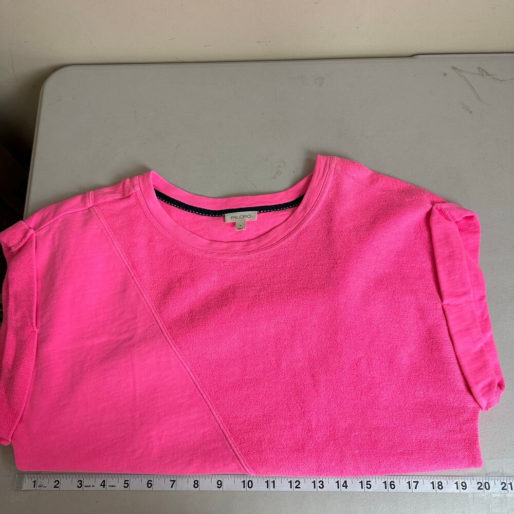 Pilcro Womens Neon Pink Tie Front Sweater Top S Oversized Relaxed Indie Granola - Picture 6 of 10